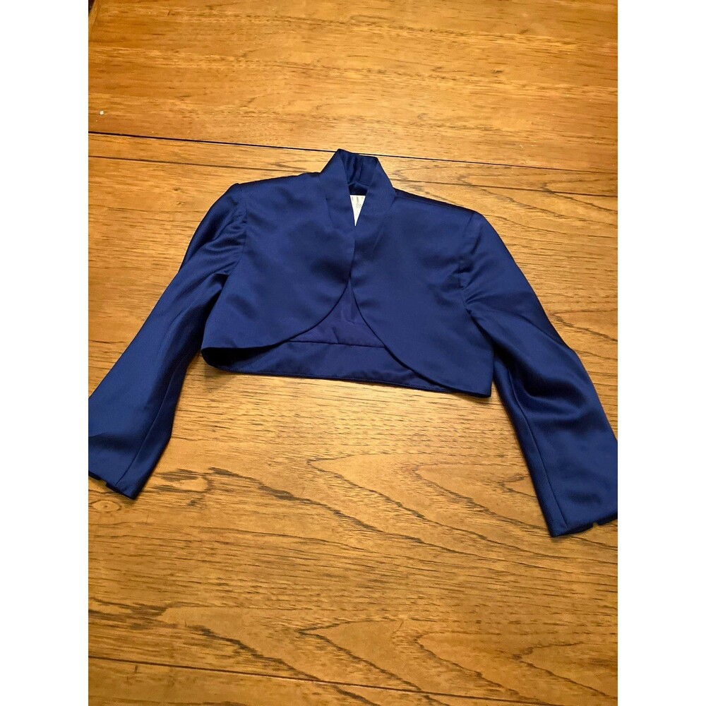David's Bridal Women’s Blue Tie Collared Long Sleeve Bolero Jacket 2 F41972